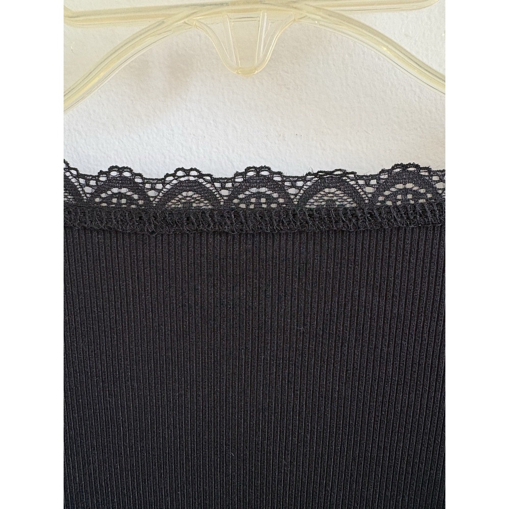 Black Goth Witchy Lace Trim Ribbed Crop Top Long Sleeve Coquette Dark‎ Academia - Picture 5 of 5